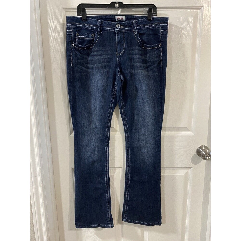 Mudd Bootcut Jeans Dark Wash Bold Thick Stitch Low Rise 15 Y2K Vintage Western